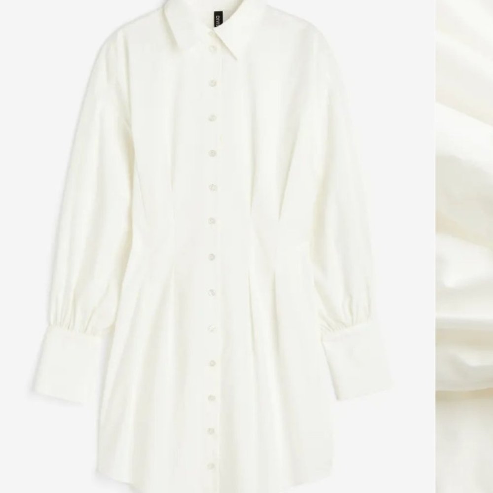 H&M Size Medium Poplin Cream Lace Up Dress Shirt